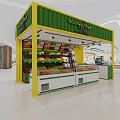 Shopping Mall Fruit Counter with Green Yellow Exterior and Fresh Fruits Display Shelves
