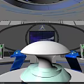 Hi tech Futuristic Control Console Setup With Large Screen Blue Lighting And Modern Elements