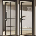 Modern Black Frame Hinged Doors With Striped And Grid Glass Design 3d model