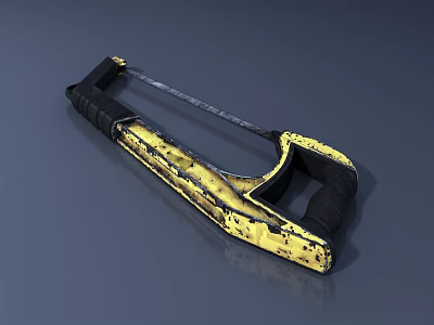 Yellow And Black Industrial Hacksaw With Worn Texture Manual Cutting Tool 3d model