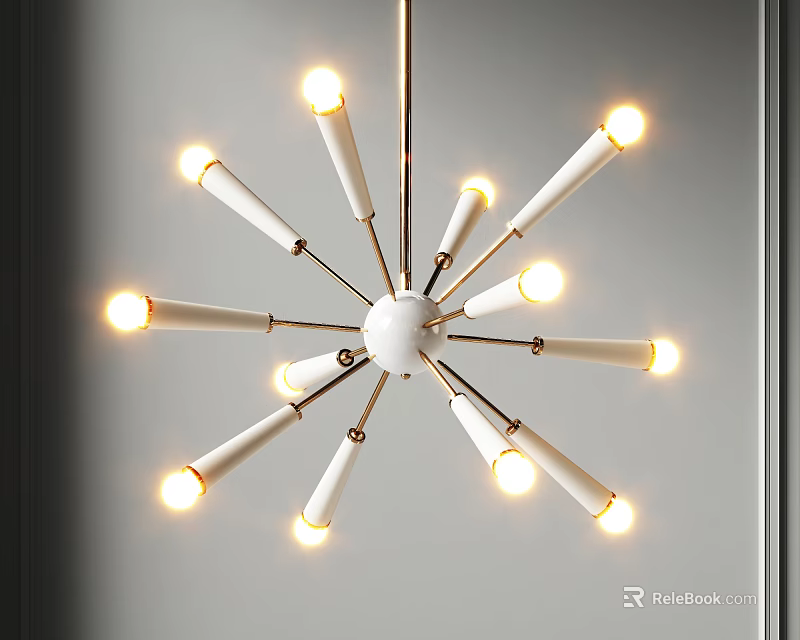 Modern Sputnik Chandelier with White Arms Multiple Bulbs and Metal Frame for Interior Decor 3d model 