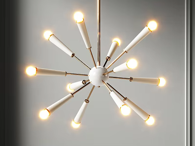 Modern Sputnik Chandelier with White Arms Multiple Bulbs and Metal Frame for Interior Decor 3d model