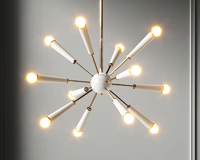 Modern Sputnik Chandelier with White Arms Multiple Bulbs and Metal Frame for Interior Decor 3d model