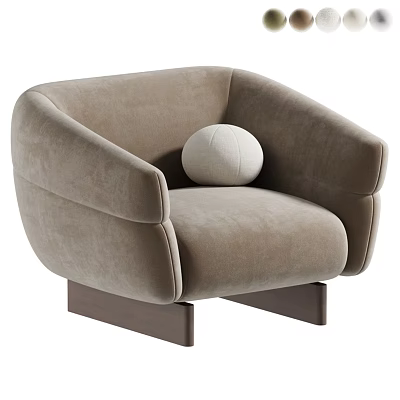 Modern Beige Upholstered Accent Chair With Wide Armrests Round White Cushion And Dark Wooden Base 3d model