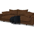 Brown Fabric Sofa Set With Multiple Cushions And Black Throw Blanket 3d model