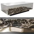 Transparent Glass Coffee Table With Black Gravel Inside And Black Base Design