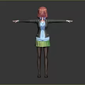 Game Movie Character With Pink Hair Blue Shirt Black Jacket Green Yellow Skirt Arms Outstretched