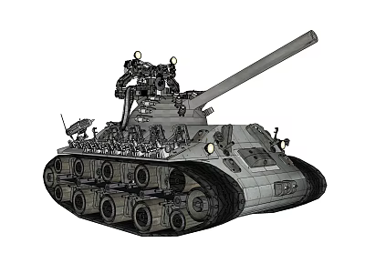 Detailed Armored Tank With Turret Long Gun Barrel Tracks And Top Equipment 3d model
