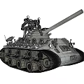 Detailed Armored Tank With Turret Long Gun Barrel Tracks And Top Equipment