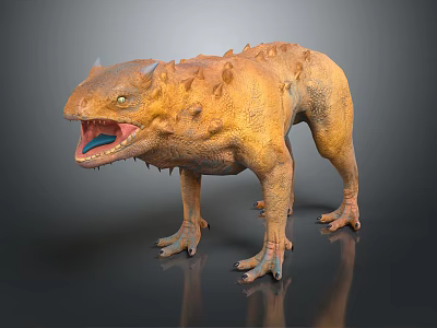 Orange Spiked Fantasy Creature With Open Mouth Sharp Teeth And Aggressive Stance 3d model