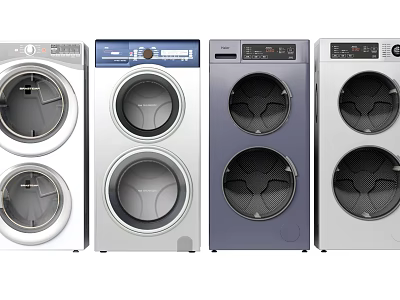 Modern Front Load Washing Machines with Various Colors and Designs Displayed Together 3d model