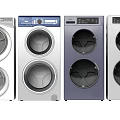 Modern Front Load Washing Machines with Various Colors and Designs Displayed Together