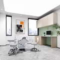 Modern Dental Clinic Interior with Dental Chairs Windows Cabinets Potted Plant and Medical