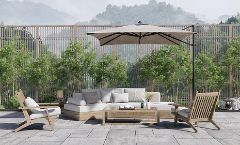 New Chinese Style Outdoor Sofa 3d model