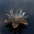 Crystal Lotus Shaped Activation Device With Golden Accents Floating On Water Surface
