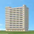 Modern Yellow Multi Storey Residential Building With Green Lawn And Blue Sky