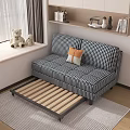 Black and White Checkered Multi Seater Sofa with Cushions in Modern Room by Window Shelf