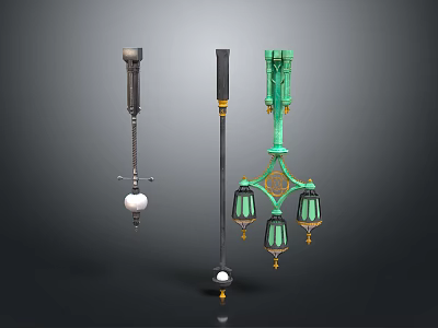 Classic Lighting Combination With Black Metal Spheres Green Multi Lamp Design And Gold Accents 3d model