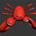 Cartoon Red Crab With Big Eyes Red Claws And Legs On Dark Background With Reflection