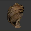 Brown Spiral Seashell With Layered Texture And Shiny Surface On Dark Background