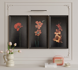 Antique Style Decorative Painting Modern Minimalist Hanging Painting Vintage French Style Decorative Painting Jewelry Ornaments Vase Flower Art 3d model