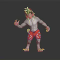 Fantasy Mythical Creature Character With Green Hair Gray Body And Orange Shorts