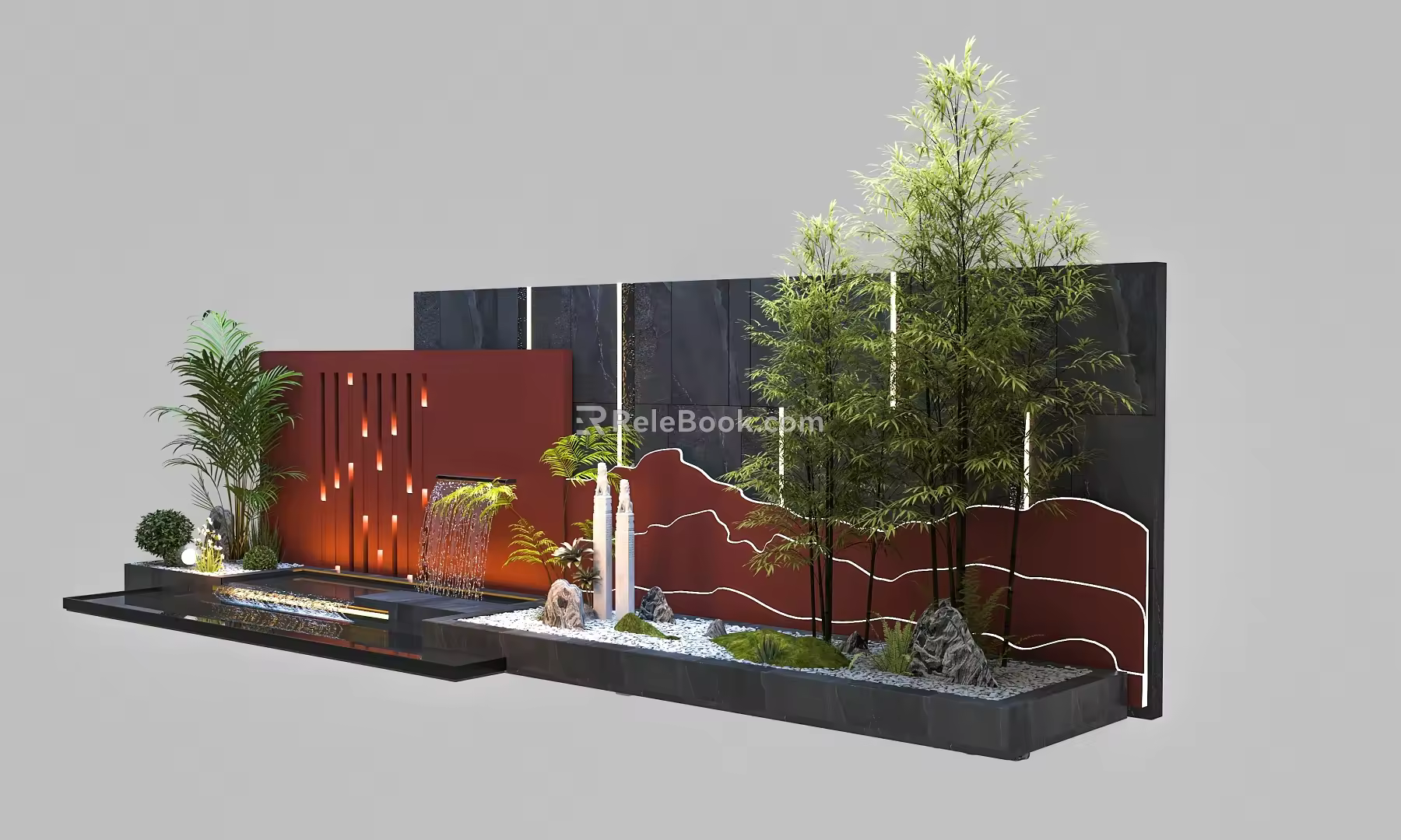 Modern stacked water view wall entrance view wall courtyard view wall 3d model
