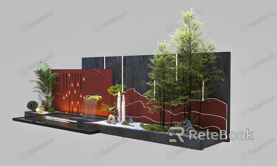 Modern stacked water view wall entrance view wall courtyard view wall model