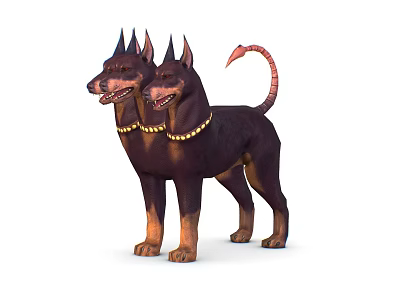Mythical Two Headed Dogs With Horns And Snake Like Tail Game Movie Character 3d model