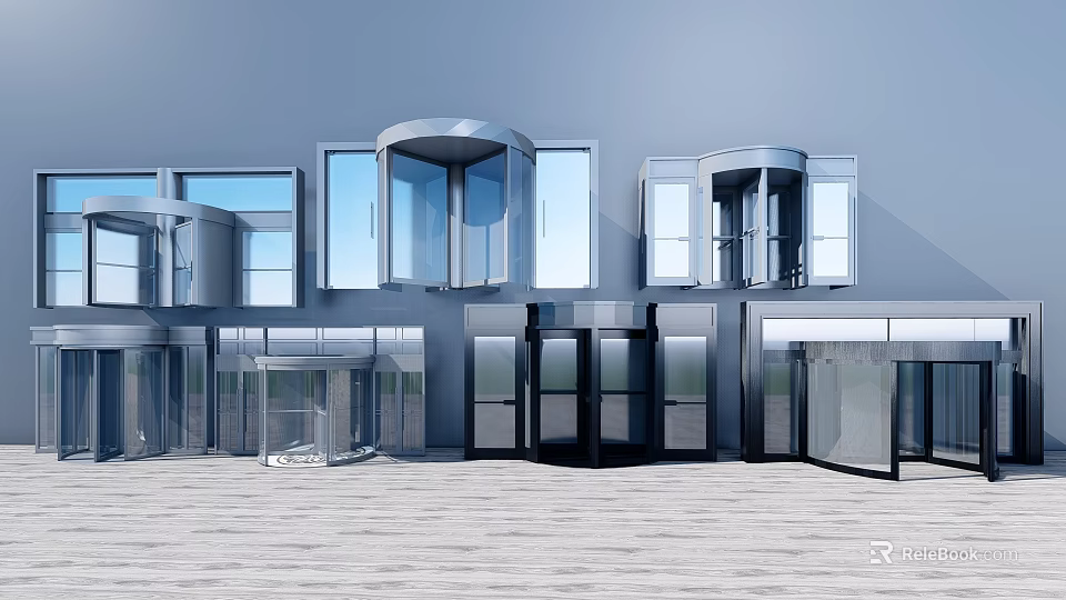 Various Types Of Modern Glass Doors And Windows With Architectural Designs 3d model 
