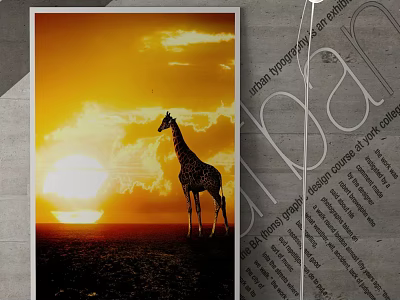 Animal Painting of Giraffe Standing in Savanna at Sunset with Golden Sky and Clouds 3d model