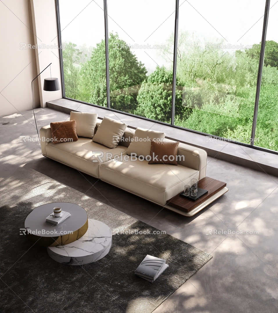 Italian Villa Living Room Four-seat Sofa Minimalist Sofa Living Room 3d model