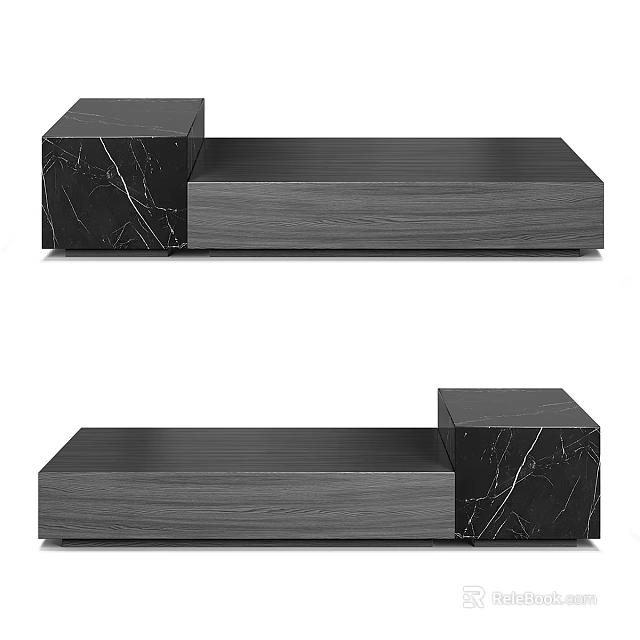 Modern Coffee Table Design With Black Marble And Wood Grain Sections 3d model