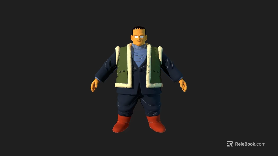 Cartoon Male Game Movie Character With Blue Outfit Green Lined Vest And Red Boots 3d model 
