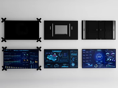 Computer Monitors With Black Frames Displaying Data Visualization Charts And Dashboards 3d model