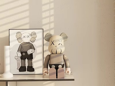 Decorative Ornaments Set With Kaws Art Figure Painting And White Vase On Shelf 3d model