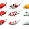 Various Colored Koi Fish Displayed Together in Multiple Hues and Tones