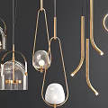 Modern Chandeliers With Gold Metal Frames And Glass Elements Unique Shapes 3d model