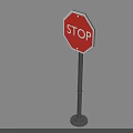 Red STOP Sign Standing With Metal Pole On Dark Blue Background