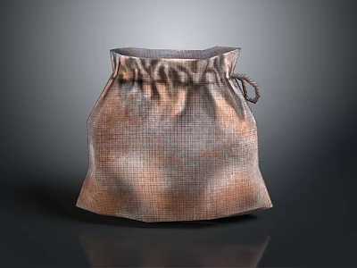 Cotton Linen Storage Bag With Drawstring Closure And Checkered Pattern 3d model