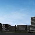 Modern Office Buildings In City With Greenery Roads And Cars
