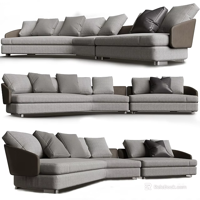 Modern Two Seater Sofa with Gray Upholstery and Comfortable Cushions 3d model