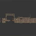 Ancient Camp Scene With Circular Wooden Fence Thatched Tents And Stone Tools