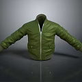 Green Bomber Jacket With Classic Design Zipper Front And Long Sleeves