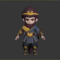 Cartoon Monkey Character 3D Model With Traditional Blue Costume And Gold Accessories