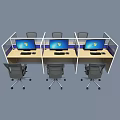 Modern Office Desk Workstations With Partitioned Design Computers And Ergonomic Chairs 3d model