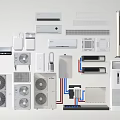 Various Models of Air Conditioners and Fans Featuring Wall Mounted Floor Standing and Tower Designs