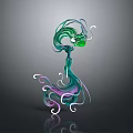 Abstract Green Purple Blue Creature With Twisted Flowing Lines And Dark Gradient Background Reflection