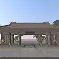 Traditional Chinese Entrance Gate With Classic Tile Roof Stone Lions and Surrounding Trees
