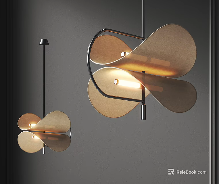 Modern Leaf Shaped Chandelier With Metal Frame And Warm Lighting In Living Room Interior 3d model 